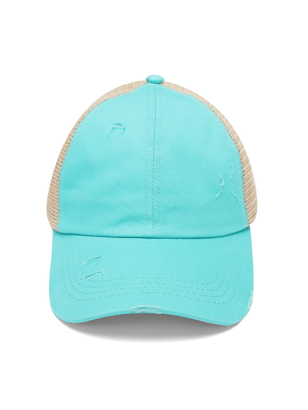 Criss Cross Hat Washed Distressed Baseball Cap Ponytail Hat | Cyan | Size OS